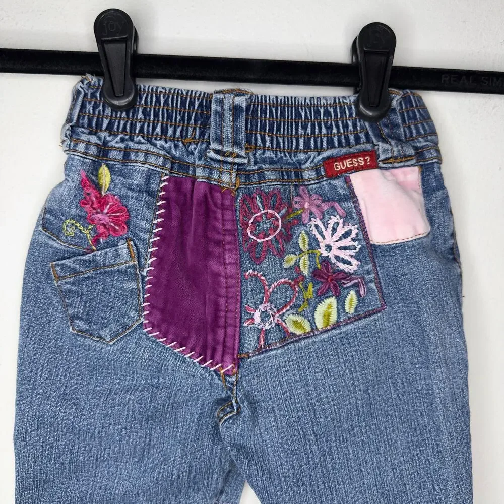 Vintage Y2K Guess Baby‎ Jeans Floral Patchwork Girls 24 Months Denim Embroidered